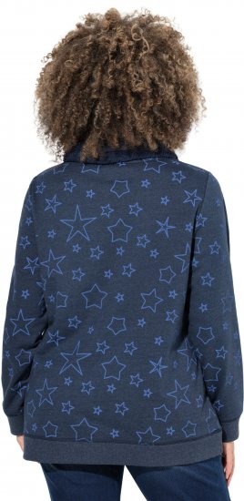 Ulla Popken Teddy Collar Printed Sweatshirt Navy - Mikiny & mikiny bez kapucne - 