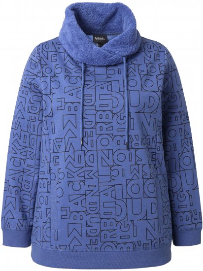 Ulla Popken Teddy Collar Printed Sweatshirt Atlantic Blue - Mikiny & mikiny bez kapucne - 