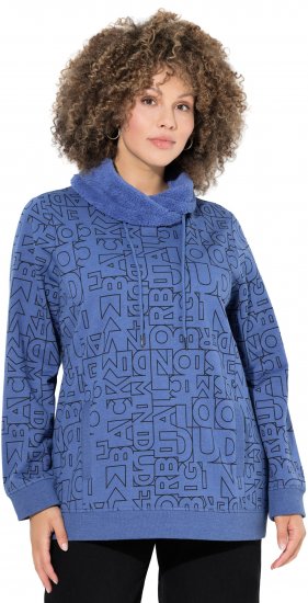 Ulla Popken Teddy Collar Printed Sweatshirt Atlantic Blue - Mikiny & mikiny bez kapucne - 