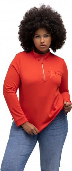 Ulla Popken PARIS Theme Zip Neck Sweatshirt Light Red - Mikiny & mikiny bez kapucne - 