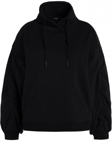 Ulla Popken Gathered Sleeve Oversized Fit Sweatshirt Black - Mikiny & mikiny bez kapucne - 