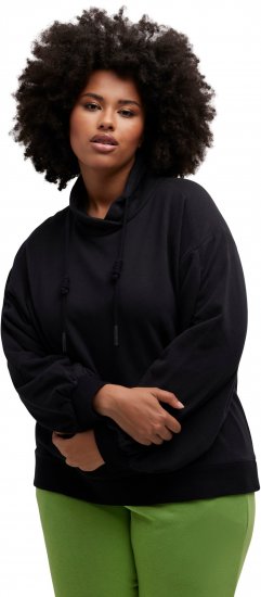 Ulla Popken Gathered Sleeve Oversized Fit Sweatshirt Black - Mikiny & mikiny bez kapucne - 