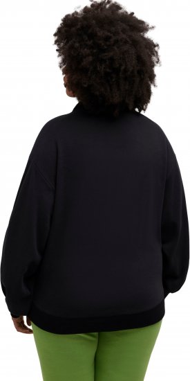 Ulla Popken Gathered Sleeve Oversized Fit Sweatshirt Black - Mikiny & mikiny bez kapucne - 