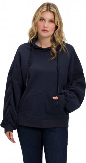 Ulla Popken Gathered Sleeve Oversized Fit Sweatshirt Navy - Mikiny & mikiny bez kapucne - 