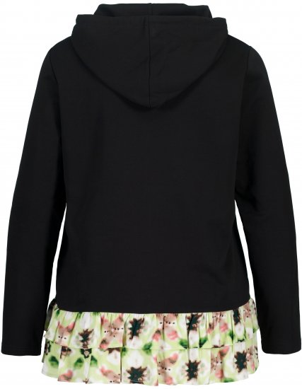 Ulla Popken Ruffle Hem A-line Fit Hooded Sweatshirt Black - Mikiny & mikiny bez kapucne - 