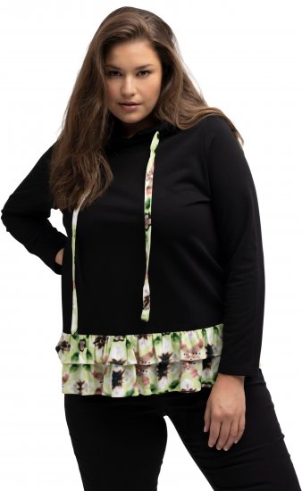 Ulla Popken Ruffle Hem A-line Fit Hooded Sweatshirt Black - Mikiny & mikiny bez kapucne - 