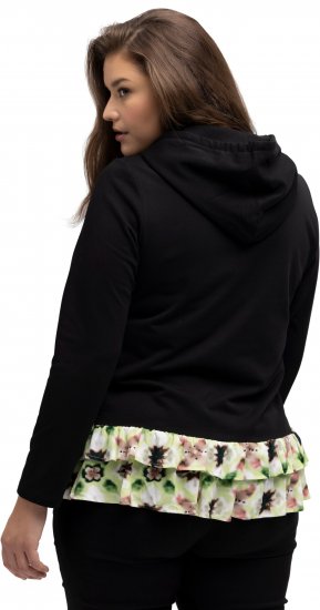Ulla Popken Ruffle Hem A-line Fit Hooded Sweatshirt Black - Mikiny & mikiny bez kapucne - 