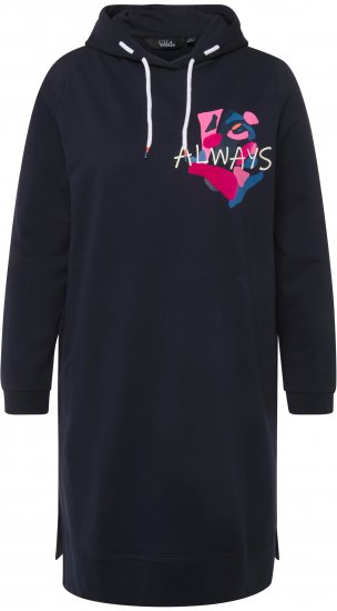 Ulla Popken Extra Long Abstract Graphic Hoodie Navy - Mikiny & mikiny bez kapucne - 