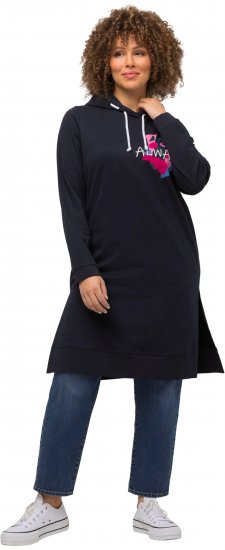Ulla Popken Extra Long Abstract Graphic Hoodie Navy - Mikiny & mikiny bez kapucne - 
