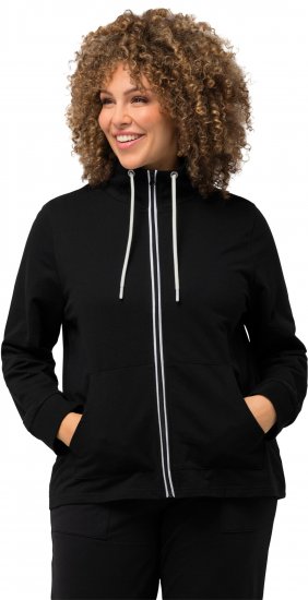 Ulla Popken Contrast Color Zip Up Sweatshirt Black - Mikiny & mikiny bez kapucne - 