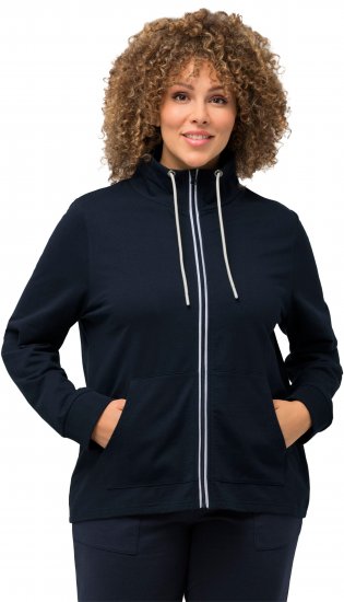 Ulla Popken Contrast Color Zip Up Sweatshirt Navy - Mikiny & mikiny bez kapucne - 