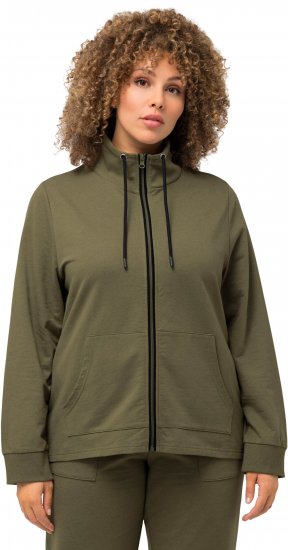 Ulla Popken Contrast Color Zip Up Sweatshirt Loden Green - Mikiny & mikiny bez kapucne - 