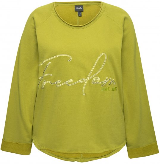 Ulla Popken Embroidered Freedom Rolled Edge Sweatshirt Avocado Green - Mikiny & mikiny bez kapucne - 