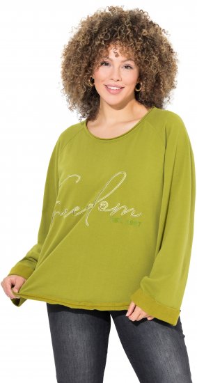 Ulla Popken Embroidered Freedom Rolled Edge Sweatshirt Avocado Green - Mikiny & mikiny bez kapucne - 