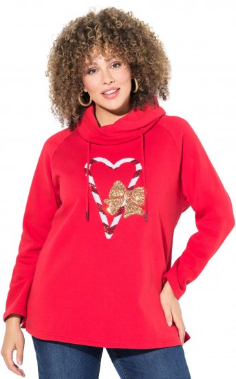 Ulla Popken Sparkling Candy Cane Graphic Sweatshirt Salsa - Mikiny & mikiny bez kapucne - 