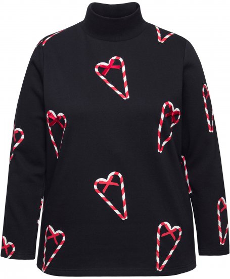 Ulla Popken Candy Cane Graphic Sweatshirt Black - Mikiny & mikiny bez kapucne - 