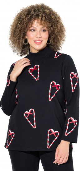 Ulla Popken Candy Cane Graphic Sweatshirt Black - Mikiny & mikiny bez kapucne - 