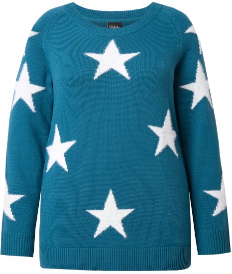 Ulla Popken Glitter Stars Soft Knit Sweater Petrol - Mikiny & mikiny bez kapucne - 