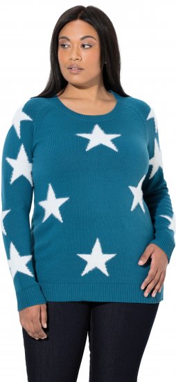 Ulla Popken Glitter Stars Soft Knit Sweater Petrol - Mikiny & mikiny bez kapucne - 