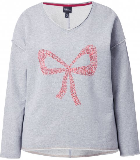 Ulla Popken Bow City Lettering Sweatshirt Light Grey Melange - Mikiny & mikiny bez kapucne - 