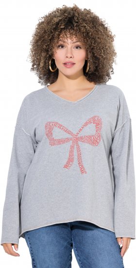 Ulla Popken Bow City Lettering Sweatshirt Light Grey Melange - Mikiny & mikiny bez kapucne - 