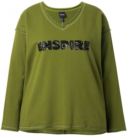 Ulla Popken Inspire Lettering V-Neck Sweatshirt Blooming Bay - Mikiny & mikiny bez kapucne - 