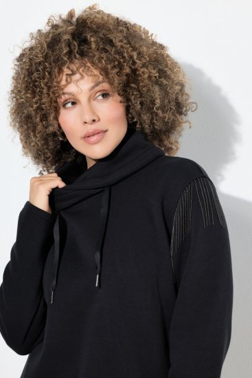 Ulla Popken Chain Fringe Smooth Fleece Sweatshirt Black - Mikiny & mikiny bez kapucne - Pohodlné mikiny, hoodie a pletené svetre