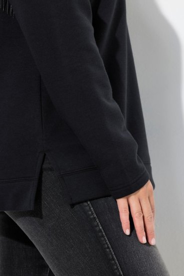 Ulla Popken Chain Fringe Smooth Fleece Sweatshirt Black - Mikiny & mikiny bez kapucne - Pohodlné mikiny, hoodie a pletené svetre