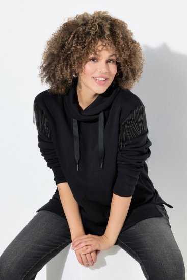 Ulla Popken Chain Fringe Smooth Fleece Sweatshirt Black - Mikiny & mikiny bez kapucne - Pohodlné mikiny, hoodie a pletené svetre