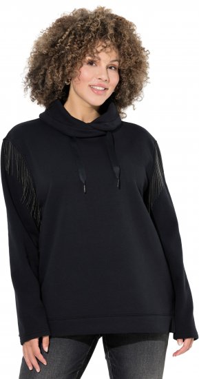 Ulla Popken Chain Fringe Smooth Fleece Sweatshirt Black - Mikiny & mikiny bez kapucne - 