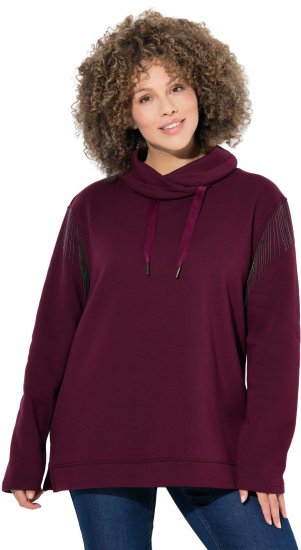 Ulla Popken Chain Fringe Smooth Fleece Sweatshirt Dark Wine Red - Mikiny & mikiny bez kapucne - 