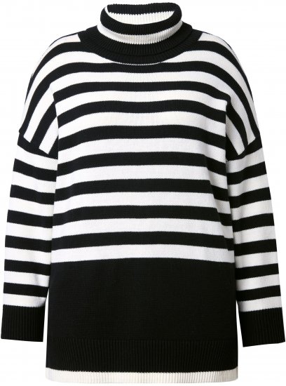 Ulla Popken Striped Stand-Up Collar Sweater Black - Mikiny & mikiny bez kapucne - 