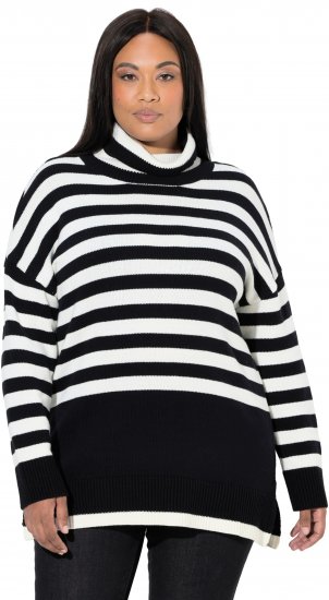 Ulla Popken Striped Stand-Up Collar Sweater Black - Mikiny & mikiny bez kapucne - 