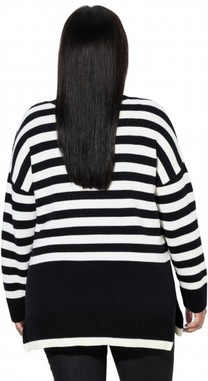 Ulla Popken Striped Stand-Up Collar Sweater Black - Mikiny & mikiny bez kapucne - 