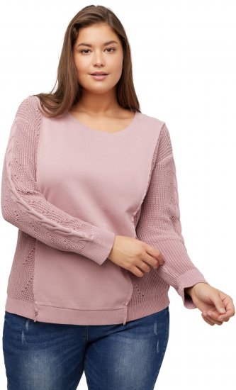 Ulla Popken Mixed Knit Patch Look Sweatshirt Old Pink - Mikiny & mikiny bez kapucne - 