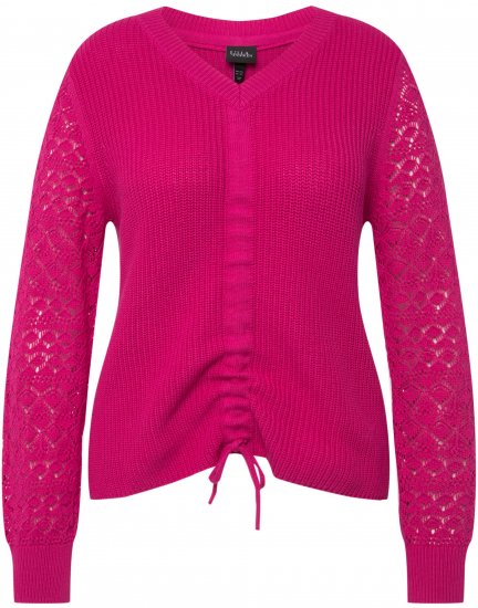 Ulla Popken Shaker Stitch Cropped Gathered Sweater Fuchsia Pink - Mikiny & mikiny bez kapucne - 