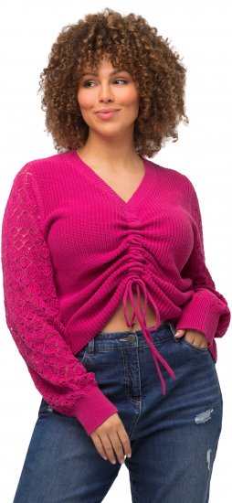 Ulla Popken Shaker Stitch Cropped Gathered Sweater Fuchsia Pink - Mikiny & mikiny bez kapucne - 