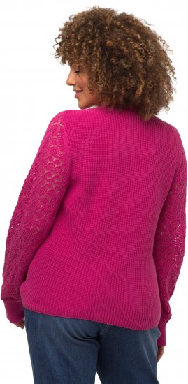 Ulla Popken Shaker Stitch Cropped Gathered Sweater Fuchsia Pink - Mikiny & mikiny bez kapucne - 