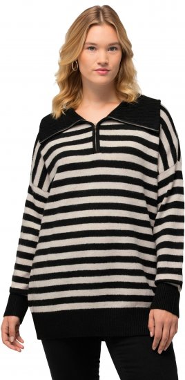 Ulla Popken Striped Troyer Collar Sweater Black - Mikiny & mikiny bez kapucne - 