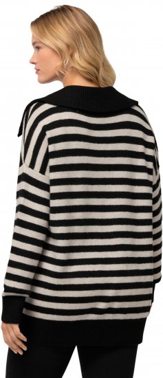 Ulla Popken Striped Troyer Collar Sweater Black - Mikiny & mikiny bez kapucne - 