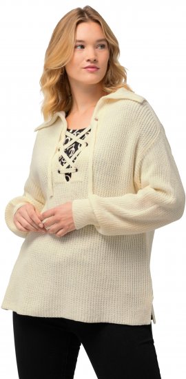 Ulla Popken Lace Up Sailor Collar Sweater Vanilla - Mikiny & mikiny bez kapucne - 