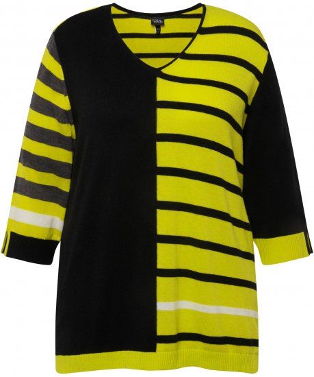 Ulla Popken Mixed Stripe 3/4 Sleeve Colorblock Sweater Apple Green - Mikiny & mikiny bez kapucne - 