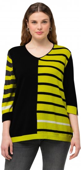 Ulla Popken Mixed Stripe 3/4 Sleeve Colorblock Sweater Apple Green - Mikiny & mikiny bez kapucne - 