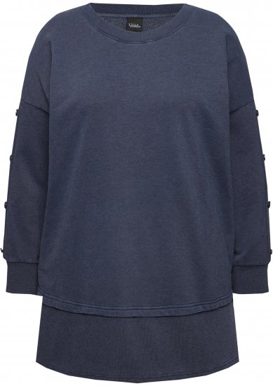Ulla Popken Layered Look Button Sleeve Sweatshirt Navy - Mikiny & mikiny bez kapucne - 