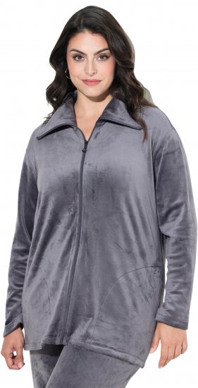Ulla Popken Velour Loungewear Jacket Dark Grey - Mikiny & mikiny bez kapucne - 