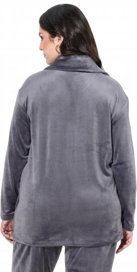 Ulla Popken Velour Loungewear Jacket Dark Grey - Mikiny & mikiny bez kapucne - 