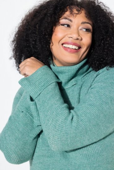 Ulla Popken Asymmetric Zipper Turtleneck Sweater Green - Mikiny & mikiny bez kapucne - Pohodlné mikiny, hoodie a pletené svetre