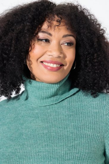 Ulla Popken Asymmetric Zipper Turtleneck Sweater Green - Mikiny & mikiny bez kapucne - Pohodlné mikiny, hoodie a pletené svetre