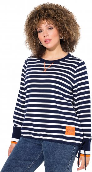 Ulla Popken Striped Drawstring Hem Sweatshirt Navy - Mikiny & mikiny bez kapucne - 
