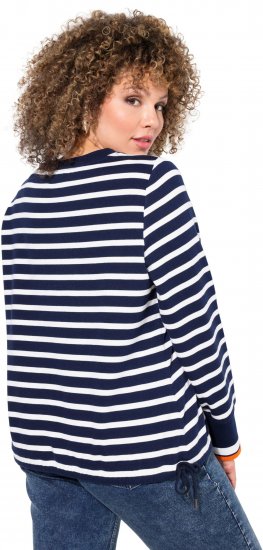 Ulla Popken Striped Drawstring Hem Sweatshirt Navy - Mikiny & mikiny bez kapucne - 